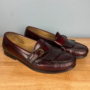 Cole Haan Mens 10.5 D Burgundy Leather Monk Strap Fringe Kiltie Loafers Shoes